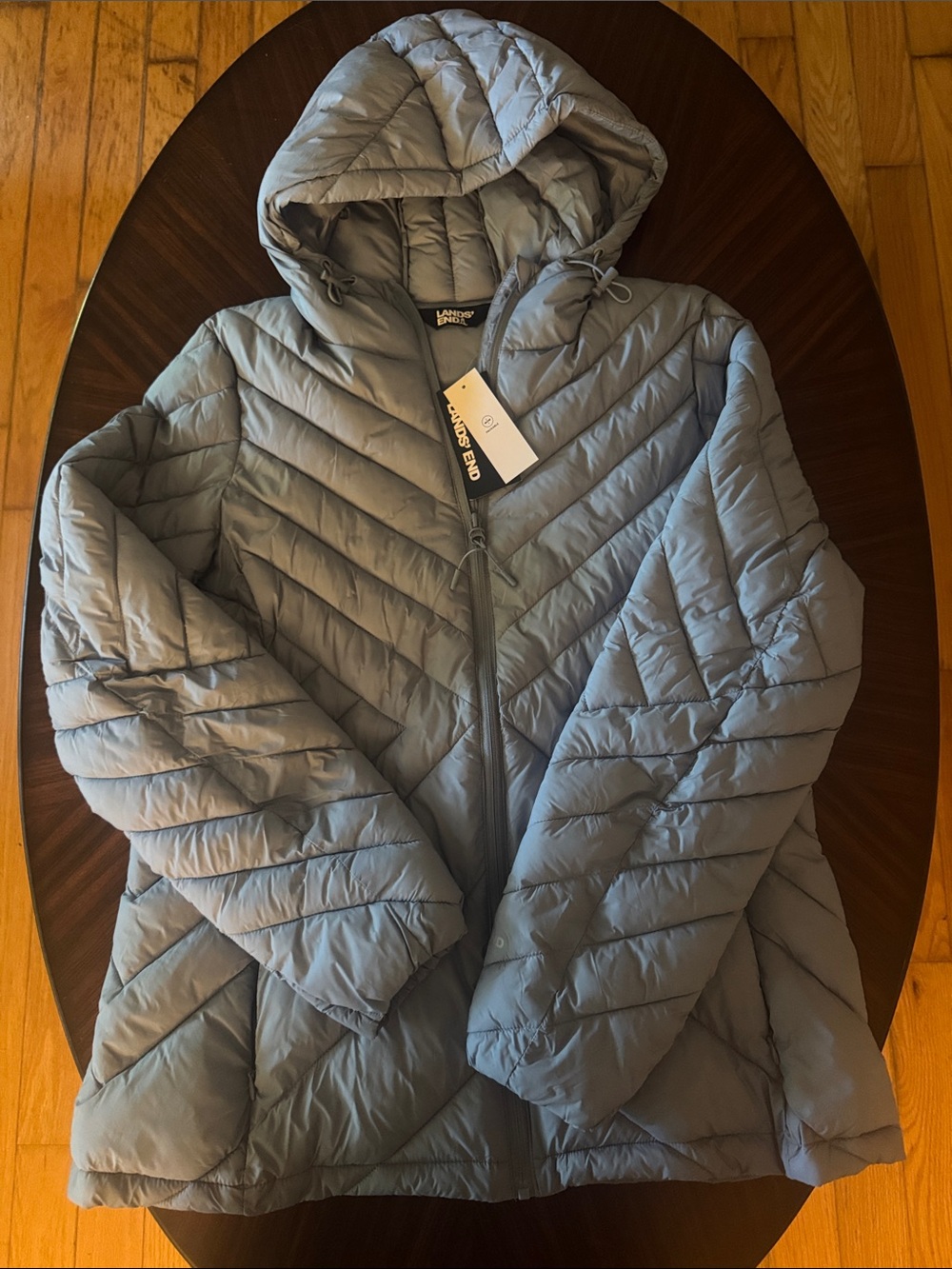 Lands' End Women's Pale Blue Packable Hooded Puffer Jacket